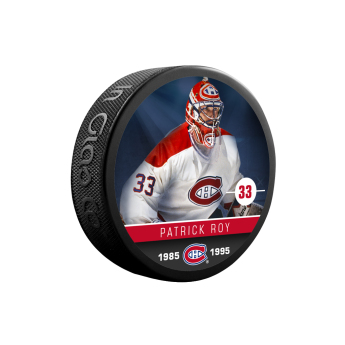 Montreal Canadiens korong souvenir collector hockey puck Patrick Roy #33